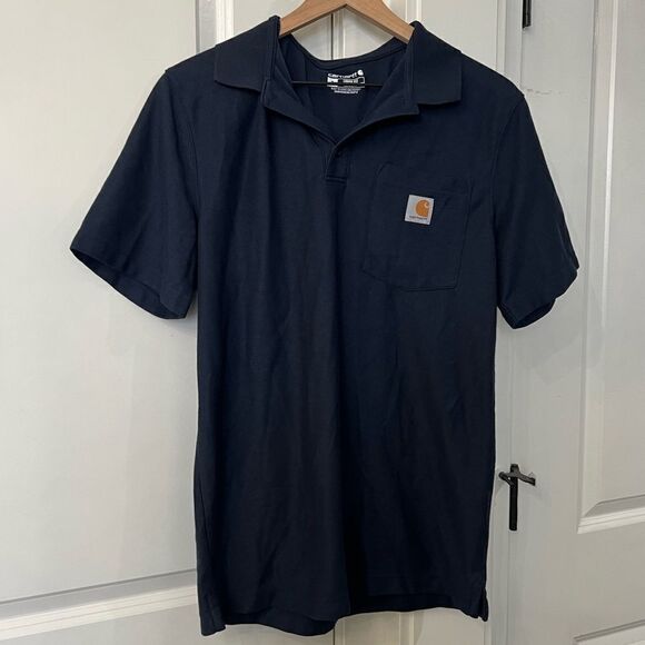 Carhartt mens dark blue collared shirt size small short sleeve L354 - Picture 1 of 4